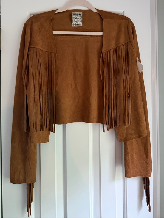 Vocal USA Jackets & Blazers - Cropped Fringe Suede Jacket in Tan